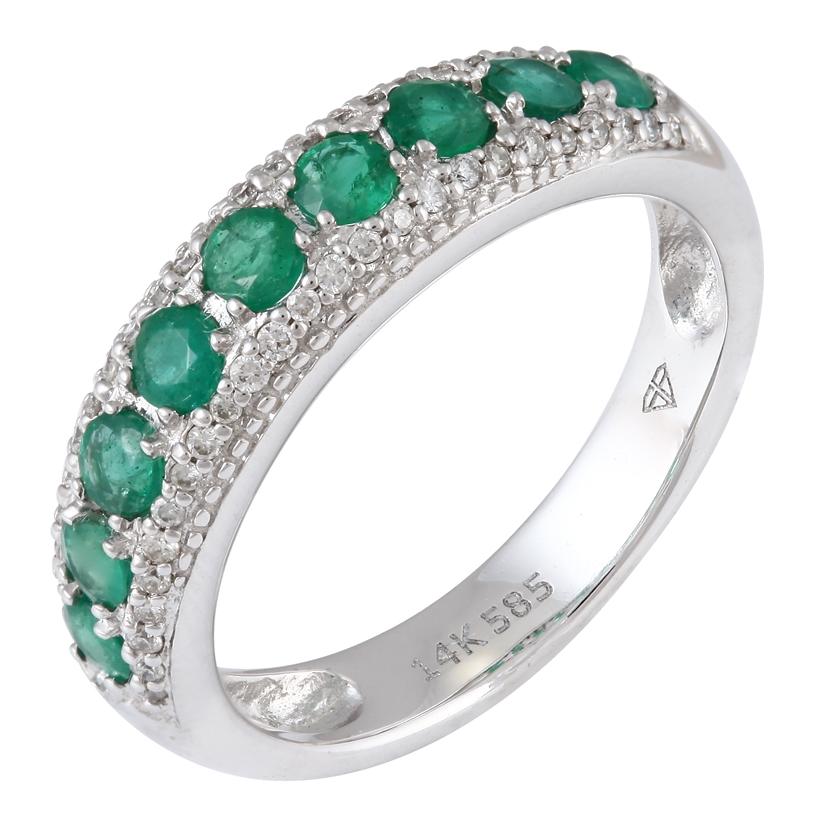 0.16 Ctw Diamond 14k White Gold Emerald Round Shape Womens Gemstone Ring