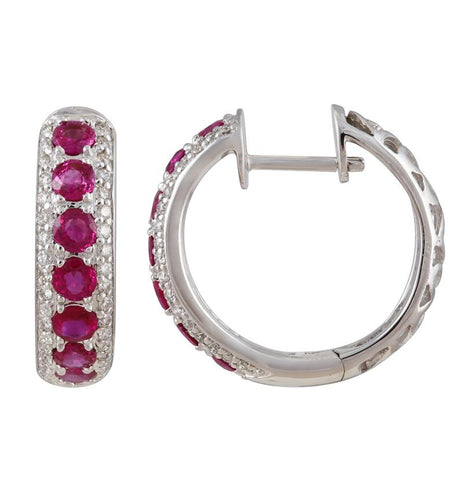 0.24 Ctw Diamond 14k White Gold Ruby Round Shape Womens Gemstone Earrings