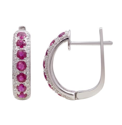 0.26 Ctw Diamond 14k White Gold Ruby Round Shape Womens Gemstone Earrings