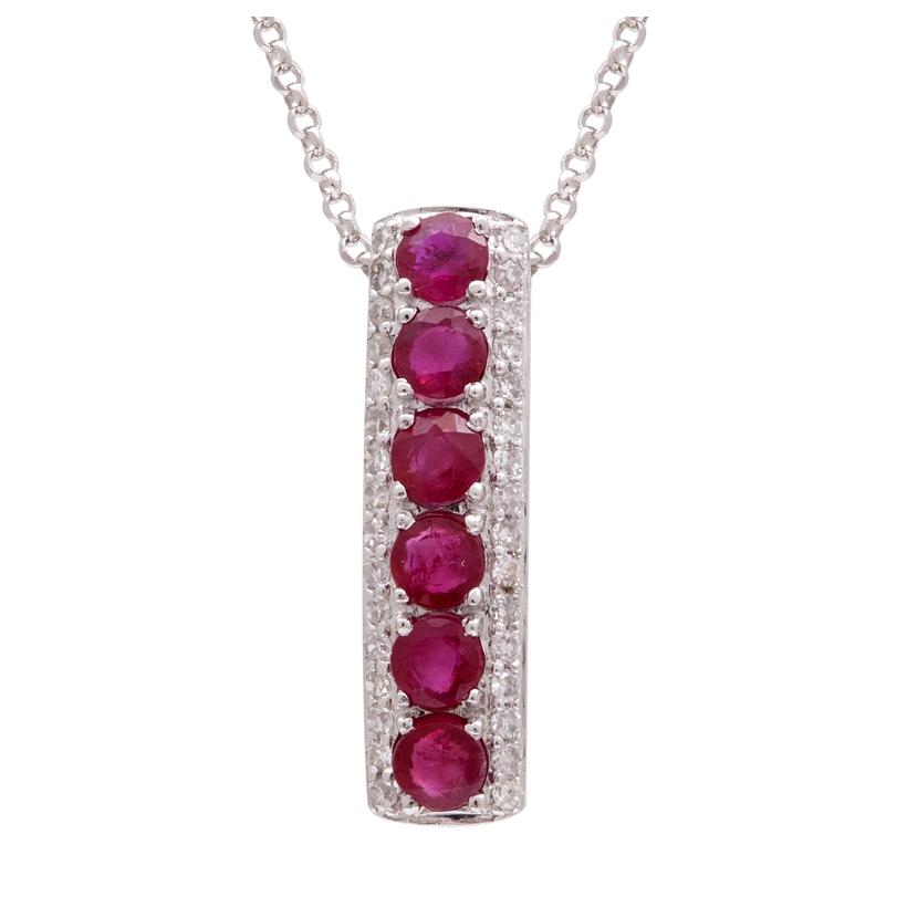 0.14 Ctw Diamond 14k White Gold Ruby Round Shape Womens Gemstone Necklace Pendant With 16 Inch Chain