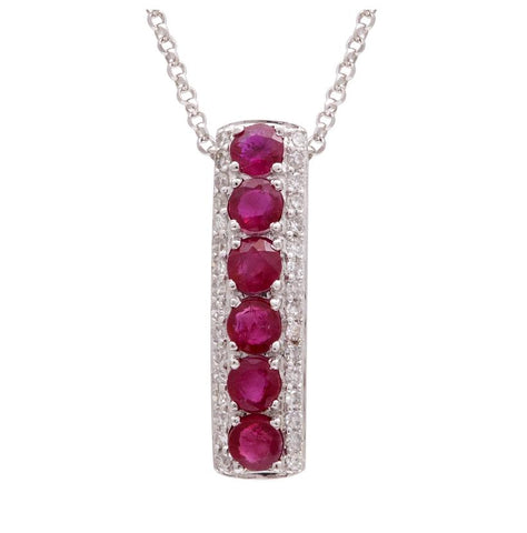 0.14 Ctw Diamond 14k White Gold Ruby Round Shape Womens Gemstone Necklace Pendant With 16 Inch Chain