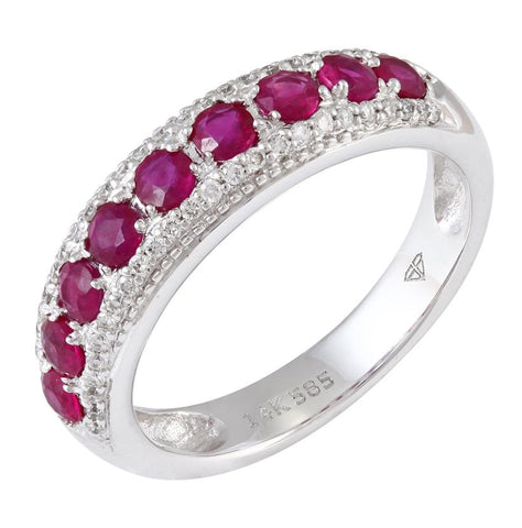 0.16 Ctw Diamond 14k White Gold Ruby Round Shape Womens Gemstone Ring