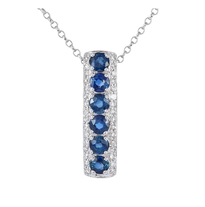 0.14 Ctw Diamond 14k White Gold Sapphire Round Shape Womens Gemstone Necklace Pendant With 16 Inch Chain