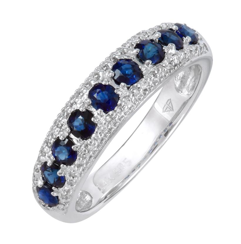 0.16 Ctw Diamond 14k White Gold Sapphire Round Shape Womens Gemstone Ring