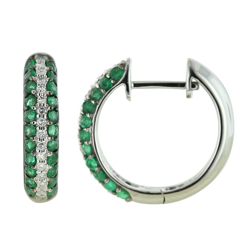 0.16 Ctw Diamond 14k White Gold Emerald Round Shape Womens Gemstone Earrings