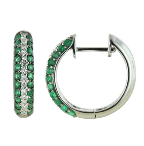 0.16 Ctw Diamond 14k White Gold Emerald Round Shape Womens Gemstone Earrings