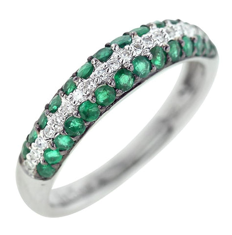 0.11 Ctw Diamond 14k White Gold Emerald Round Shape Womens Gemstone Ring