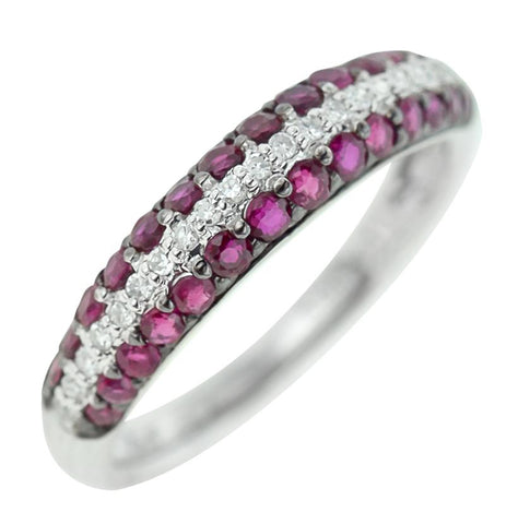 0.11 Ctw Diamond 14k White Gold Ruby Round Shape Womens Gemstone Ring