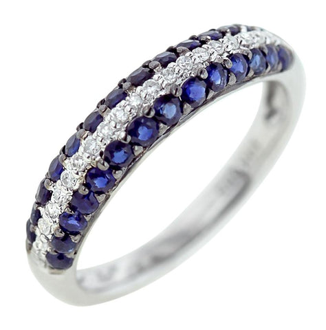 0.11 Ctw Diamond 14k White Gold Sapphire Round Shape Womens Gemstone Ring