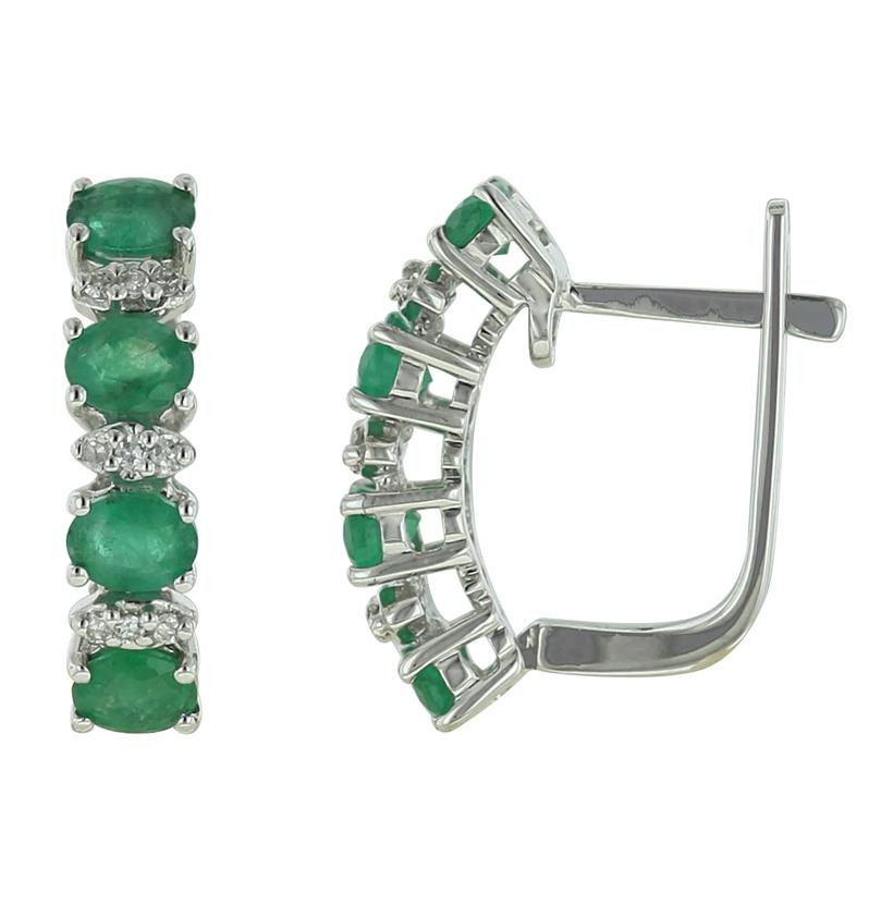 0.09 Ctw Diamond 14k White Gold Emerald Round Shape Womens Gemstone Earrings