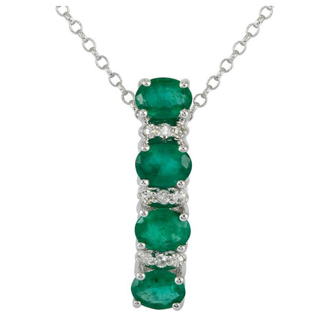 0.05 Ctw Diamond 14k White Gold Emerald Round Shape Womens Gemstone Necklace Pendant With 16 Inch Chain