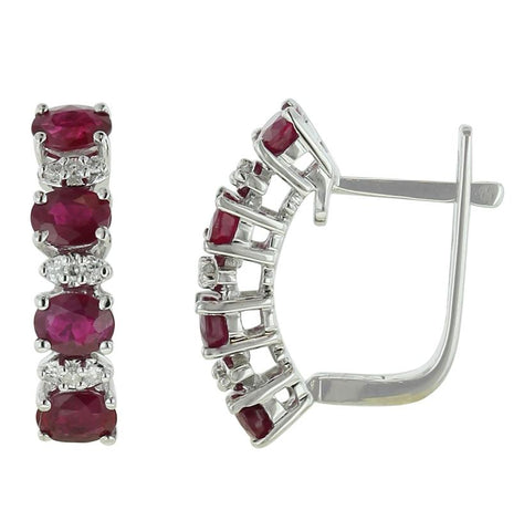 0.09 Ctw Diamond 14k White Gold Ruby Round Shape Womens Gemstone Earrings