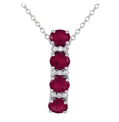 0.05 Ctw Diamond 14k White Gold Ruby Round Shape Womens Gemstone Necklace Pendant With 16 Inch Chain