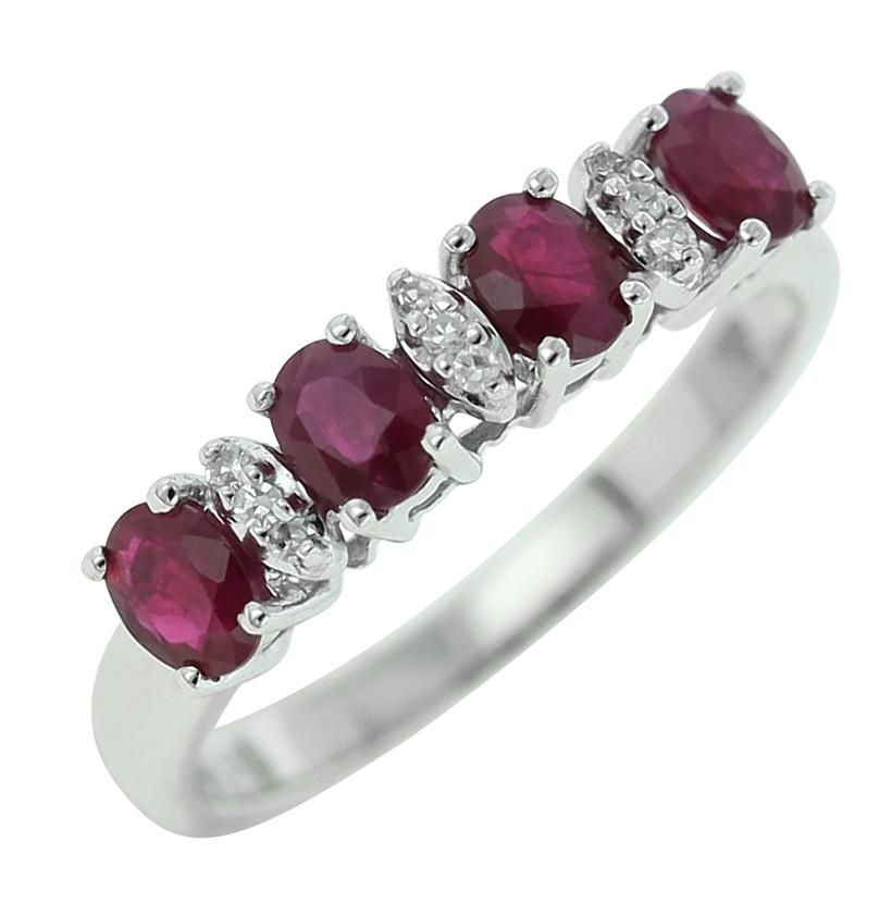 0.05 Ctw Diamond 14k White Gold Ruby Round Shape Womens Gemstone Ring