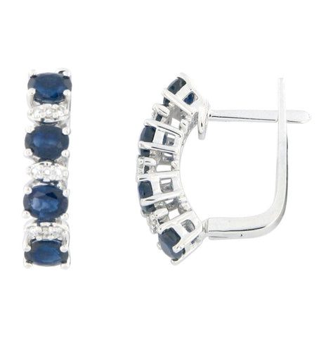 0.09 Ctw Diamond 14k White Gold Sapphire Round Shape Womens Gemstone Earrings