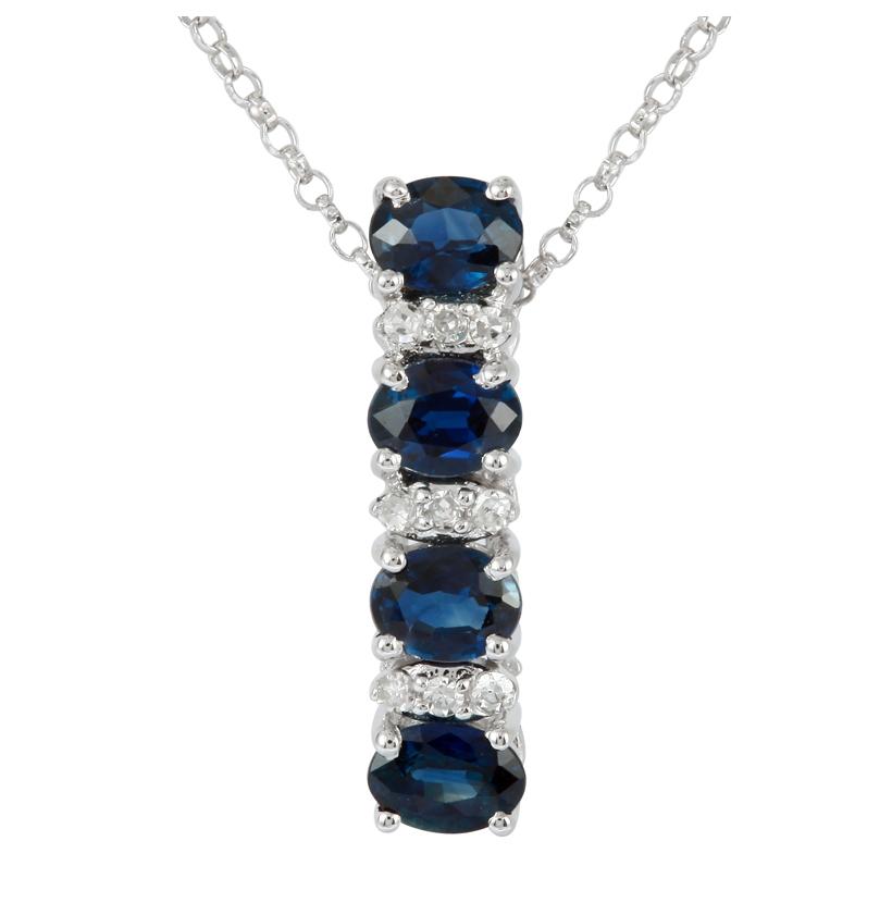 0.05 Ctw Diamond 14k White Gold Sapphire Round Shape Womens Gemstone Necklace Pendant With 16 Inch Chain