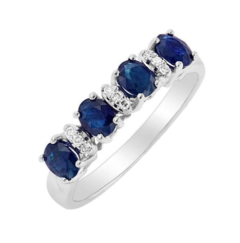 0.05 Ctw Diamond 14k White Gold Sapphire Round Shape Womens Gemstone Ring