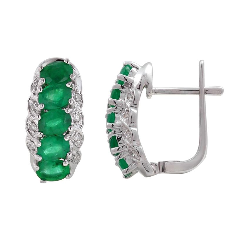 0.08 Ctw Diamond 14k White Gold Emerald Round Shape Womens Gemstone Earrings