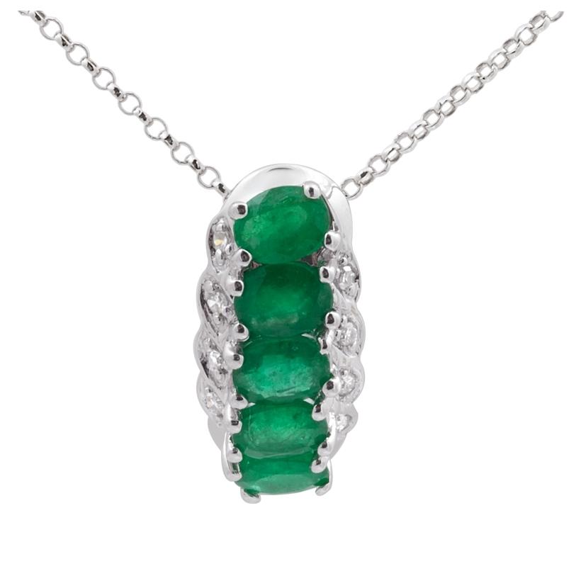 0.04 Ctw Diamond 14k White Gold Emerald Round Shape Womens Gemstone Necklace Pendant With 16 Inch Chain