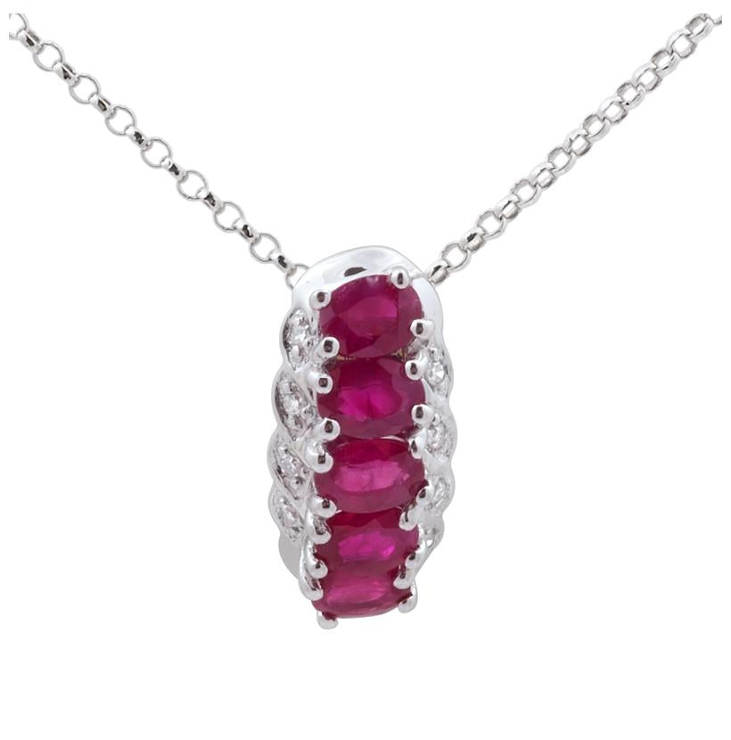 0.04 Ctw Diamond 14k White Gold Ruby Round Shape Womens Gemstone Necklace Pendant With 16 Inch Chain