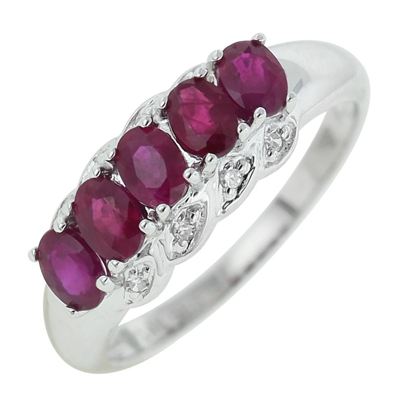 0.04 Ctw Diamond 14k White Gold Ruby Round Shape Womens Gemstone Ring