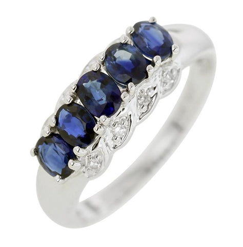 0.04 Ctw Diamond 14k White Gold Sapphire Round Shape Womens Gemstone Ring