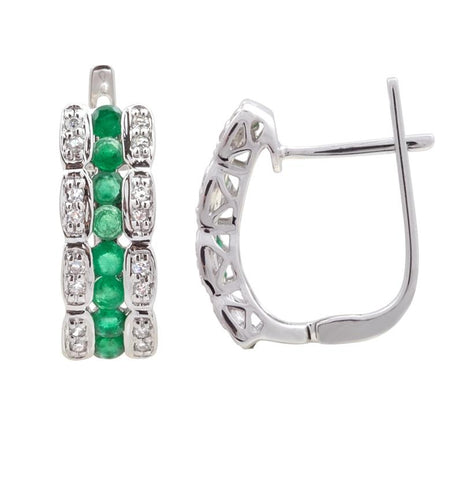 0.14 Ctw Diamond 14k White Gold Emerald Round Shape Womens Gemstone Earrings