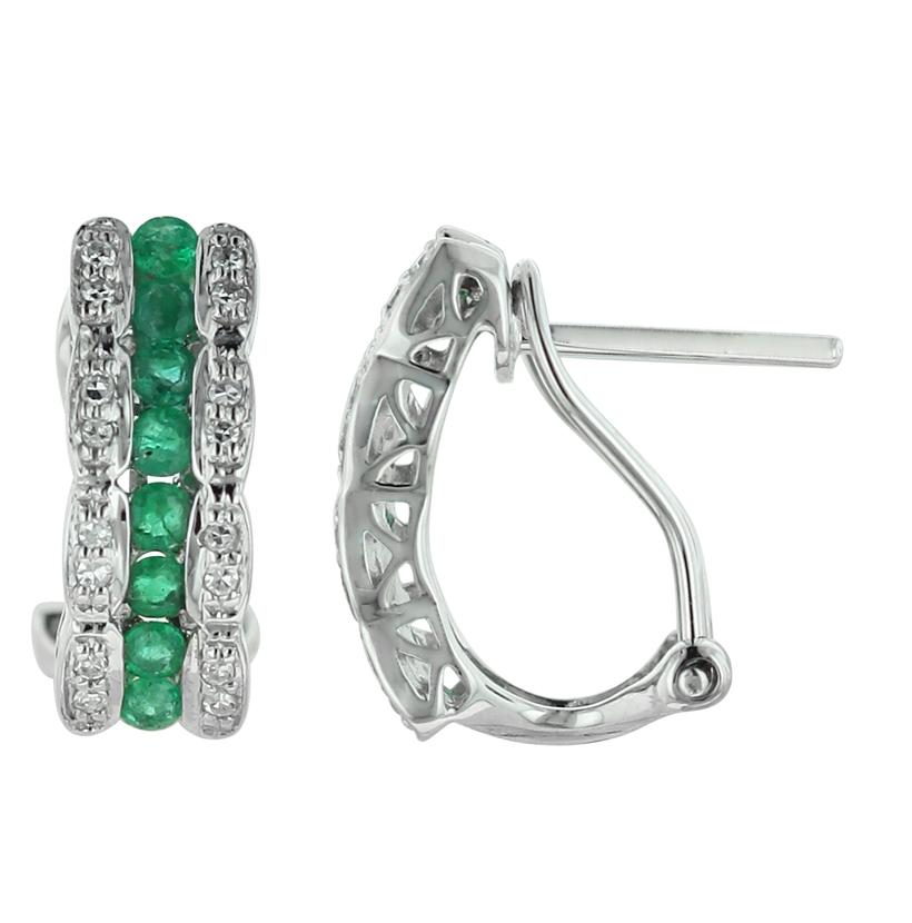 0.13 Ctw Diamond 14k White Gold Emerald Round Shape Womens Gemstone Earrings