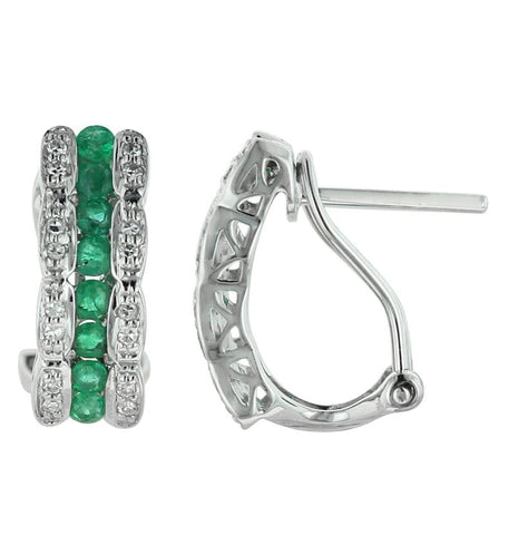 0.13 Ctw Diamond 14k White Gold Emerald Round Shape Womens Gemstone Earrings