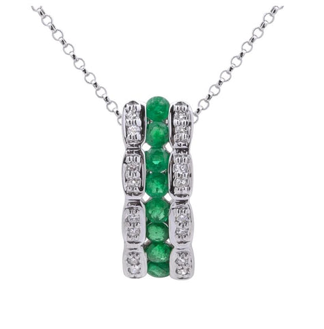 0.06 Ctw Diamond 14k White Gold Emerald Round Shape Womens Gemstone Necklace Pendant With 16 Inch Chain