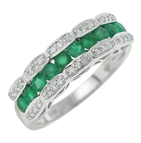 0.14 Ctw Diamond 14k White Gold Emerald Round Shape Womens Gemstone Ring