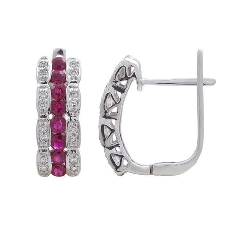 0.14 Ctw Diamond 14k White Gold Ruby Round Shape Womens Gemstone Earrings