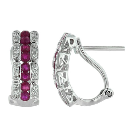 0.14 Ctw Diamond 14k White Gold Ruby Round Shape Womens Gemstone Earrings