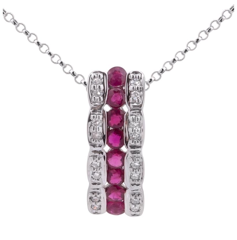 0.06 Ctw Diamond 14k White Gold Ruby Round Shape Womens Gemstone Necklace Pendant With 16 Inch Chain