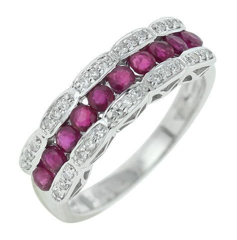 0.12 Ctw Diamond 14k White Gold Ruby Round Shape Womens Gemstone Ring