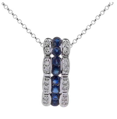 0.06 Ctw Diamond 14k White Gold Sapphire Round Shape Womens Gemstone Necklace Pendant With 16 Inch Chain