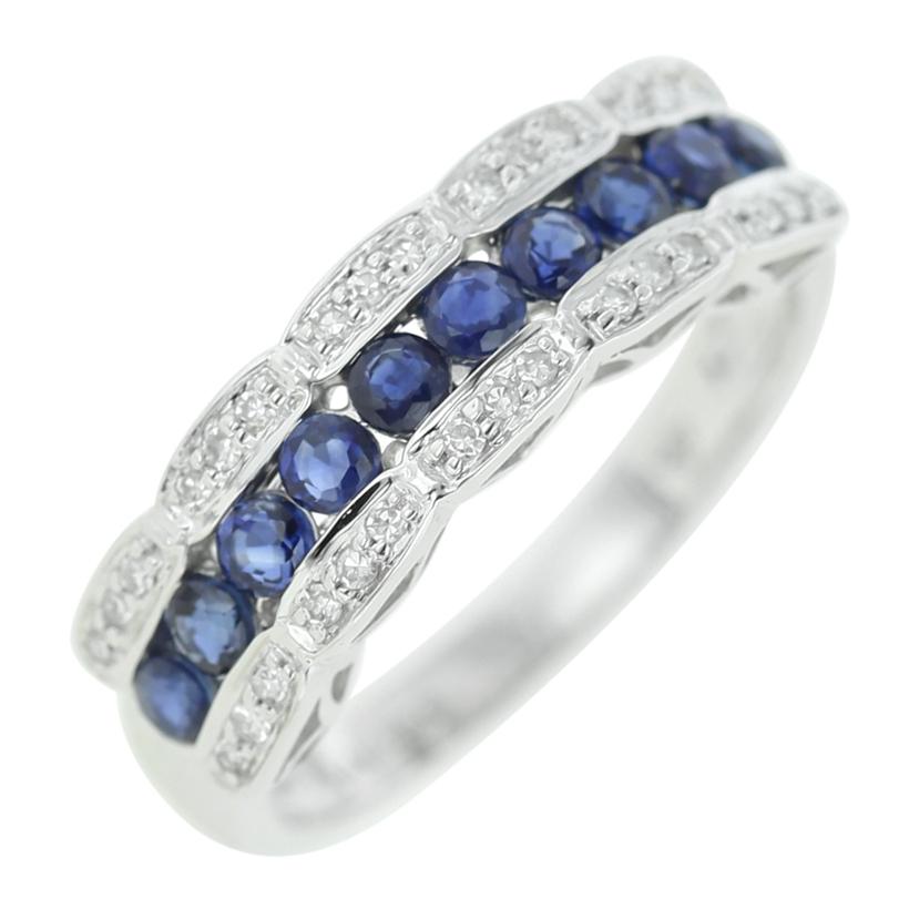 0.12 Ctw Diamond 14k White Gold Sapphire Round Shape Womens Gemstone Ring