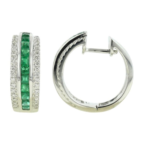 0.26 Ctw Diamond 14k White Gold Emerald Round Shape Womens Gemstone Earrings