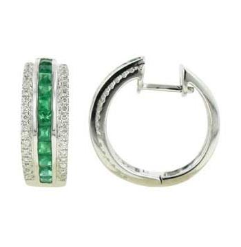 0.26 Ctw Diamond 14k White Gold Emerald Round Shape Womens Gemstone Earrings