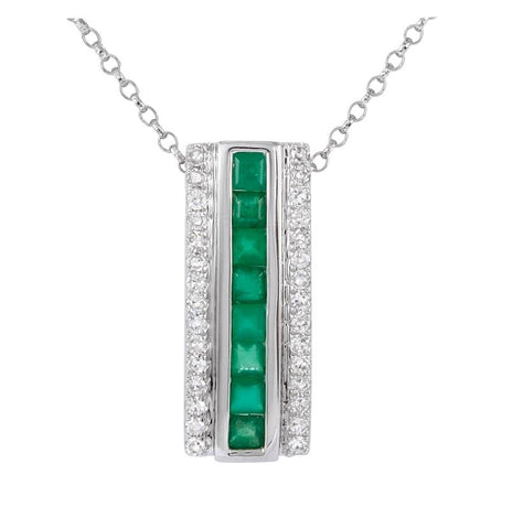 0.14 Ctw Diamond 14k White Gold Emerald Round Shape Womens Gemstone Necklace Pendant With 16 Inch Chain