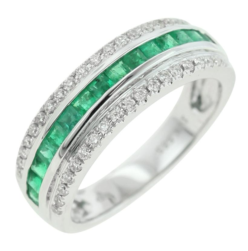 0.23 Ctw Diamond 14k White Gold Emerald Round Shape Womens Gemstone Ring