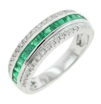 0.16 Ctw Diamond 14k White Gold Emerald Round Shape Womens Gemstone Ring