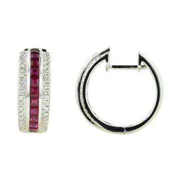 0.26 Ctw Diamond 14k White Gold Ruby Round Shape Womens Gemstone Earrings