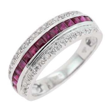 0.16 Ctw Diamond 14k White Gold Ruby Round Shape Womens Gemstone Ring