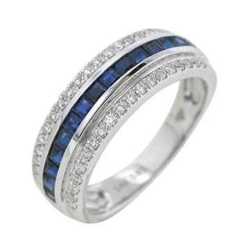 0.16 Ctw Diamond 14k White Gold Sapphire Round Shape Womens Gemstone Ring