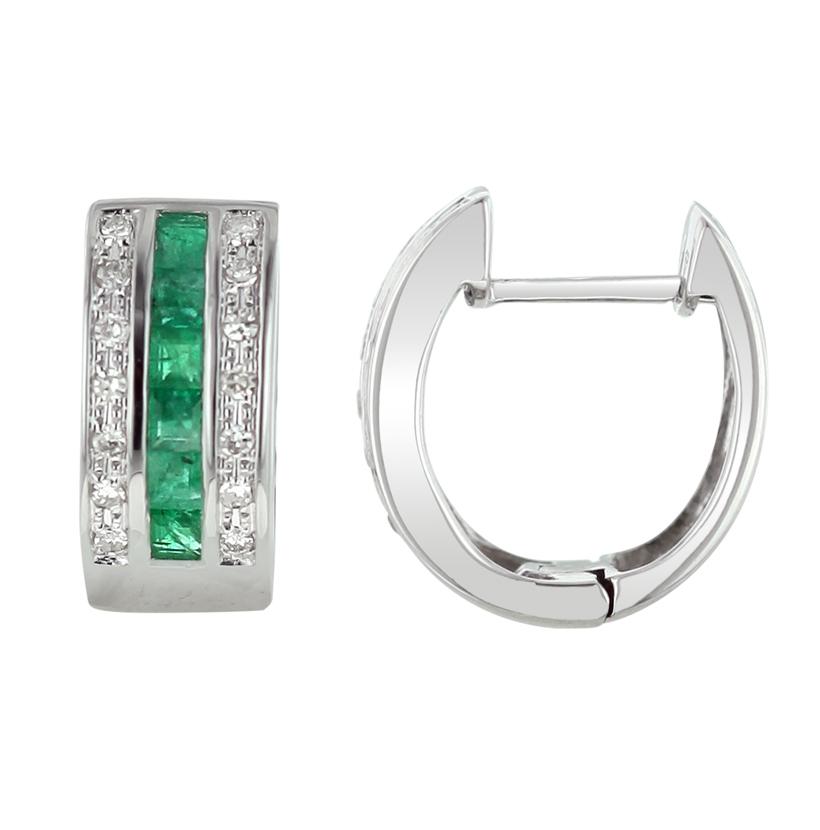 0.14 Ctw Diamond 14k White Gold Emerald Round Shape Womens Gemstone Earrings