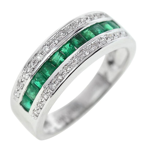 0.13 Ctw Diamond 14k White Gold Emerald Round Shape Womens Gemstone Ring