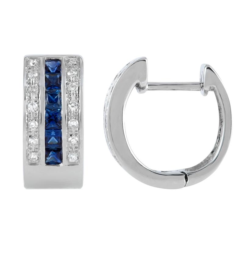 0.14 Ctw Diamond 14k White Gold Sapphire Round Shape Womens Gemstone Earrings