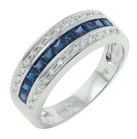 0.13 Ctw Diamond 14k White Gold Sapphire Round Shape Womens Gemstone Ring