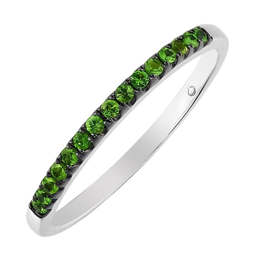 14k White Gold Tsavorite Round Shape Womens Gemstone Ring